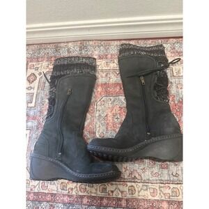 UGG Australia 1936 Black Nubuck Knit Sweater Wedge Tall Boots Womens Size 7